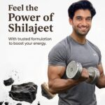 Hurrywell Extra Power Shilajeet Capsules promotional banner featuring a fit man lifting dumbbells with the text “Feel the Power of Shilajeet” highlighting energy and strength support.