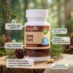 Hurrywell Lung Care Capsules bottle with natural pine extract background, Ayurvedic respiratory wellness supplement for cough and lung support.