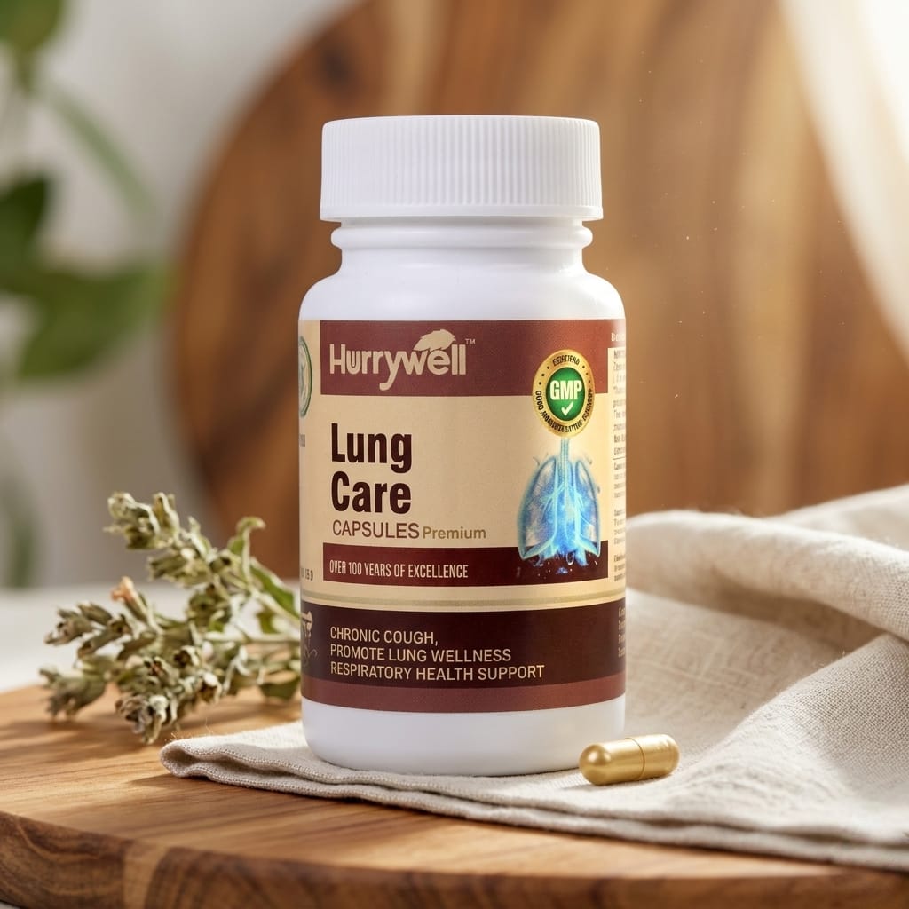 Hurrywell Lung Care Capsules for natural Ayurvedic respiratory and lung wellness support